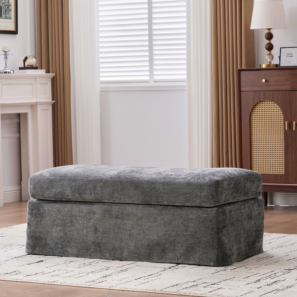 46" Wide Modern Upholstered Chenille Ottoman