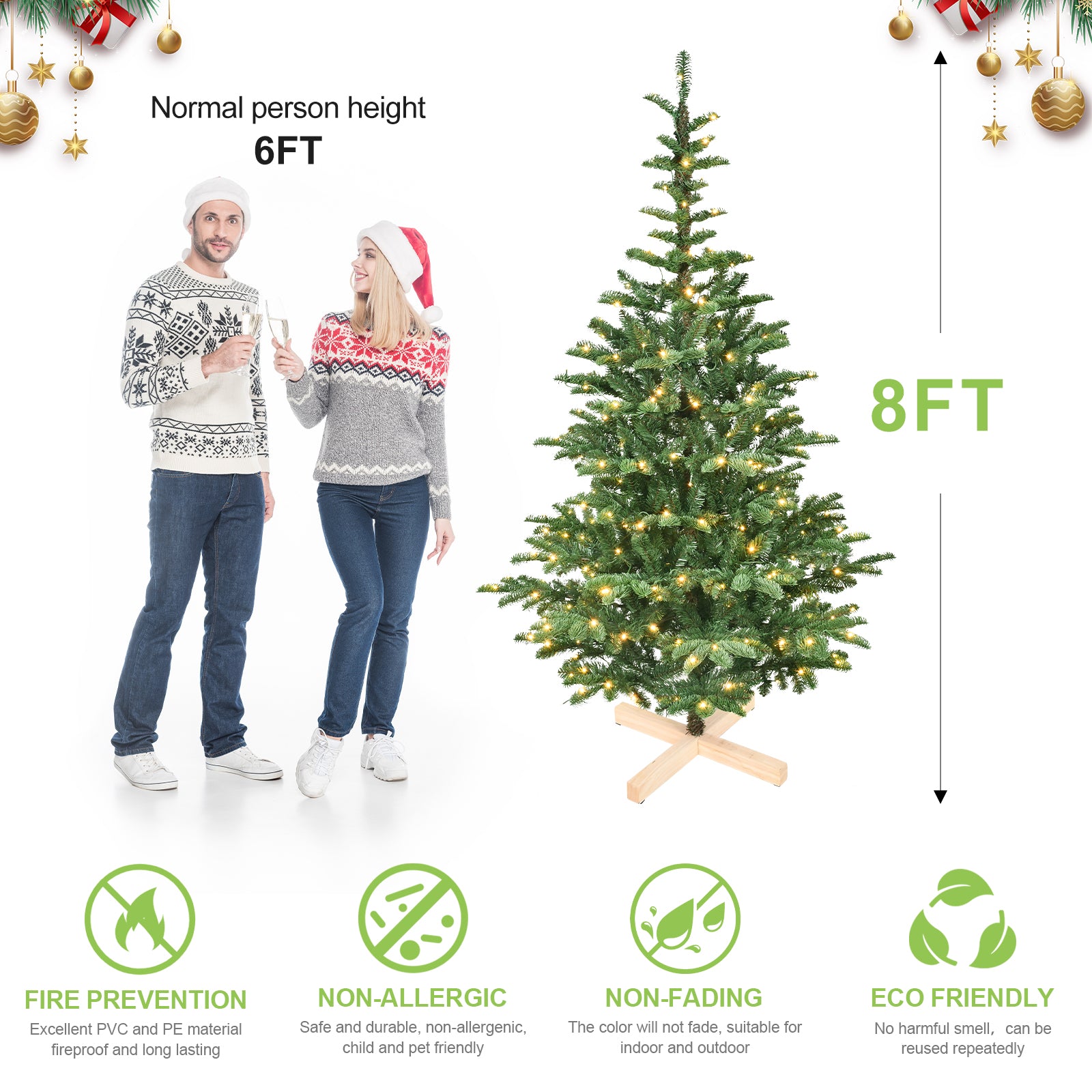 6ft Pre-Lit Christmas Tree with 300 Warm Lights