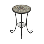 Patio Side Table with Shelf in Brown and Black