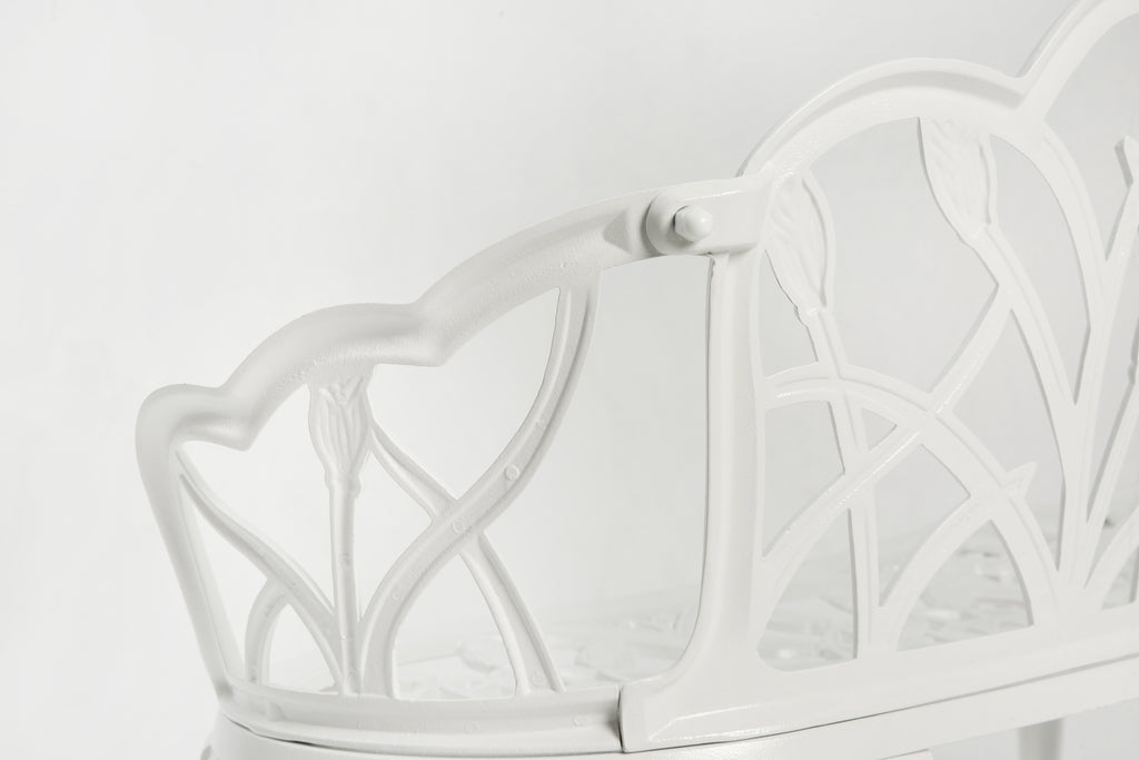 Tulip Patio Garden Bench - Cast Aluminum with Floral Backrest