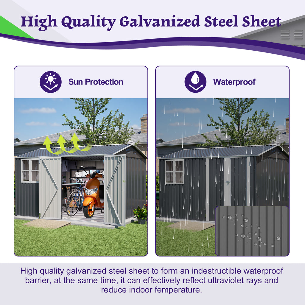 10X8FT Outdoor Steel Storage Shed with Clear Window