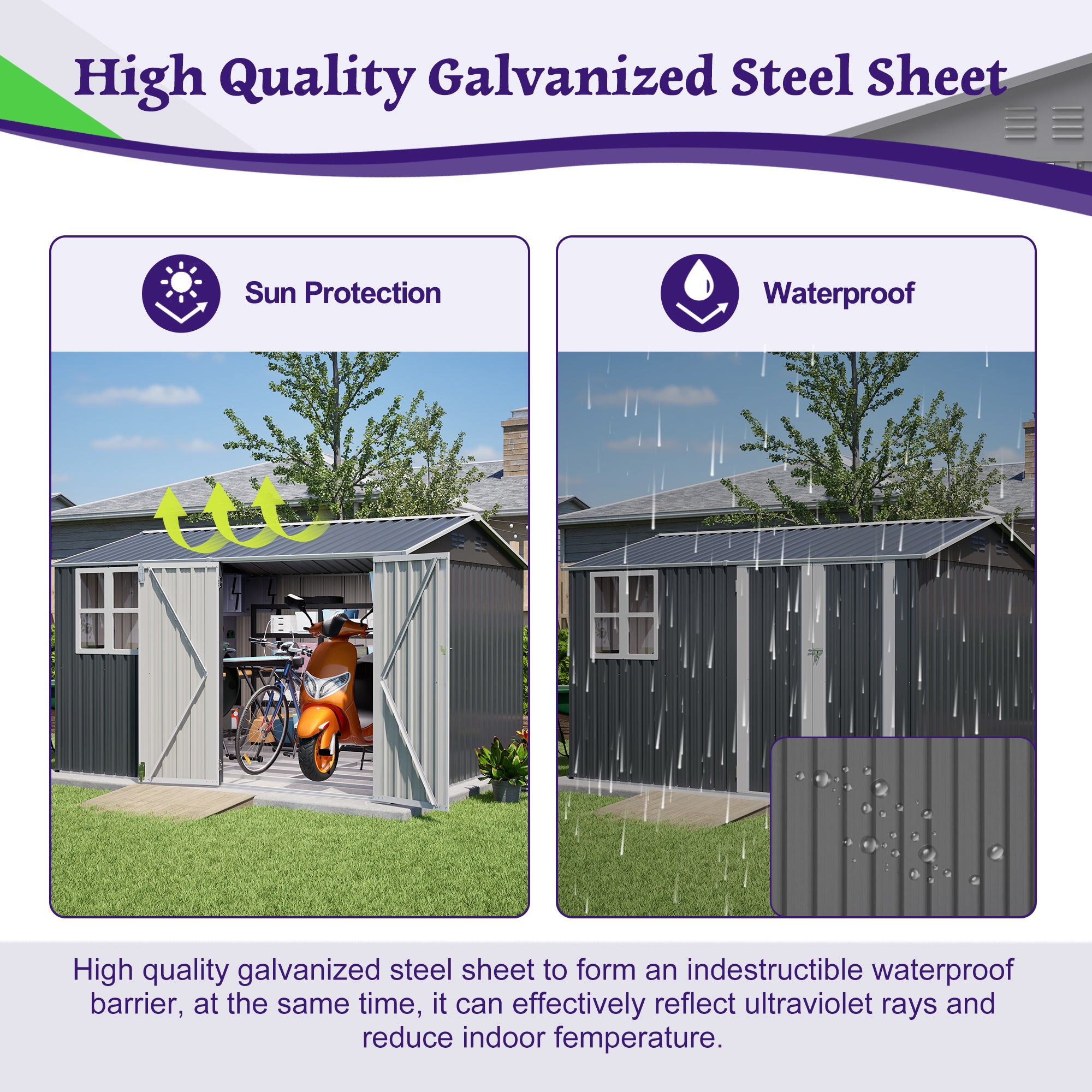 10X8FT Outdoor Steel Storage Shed with Clear Window