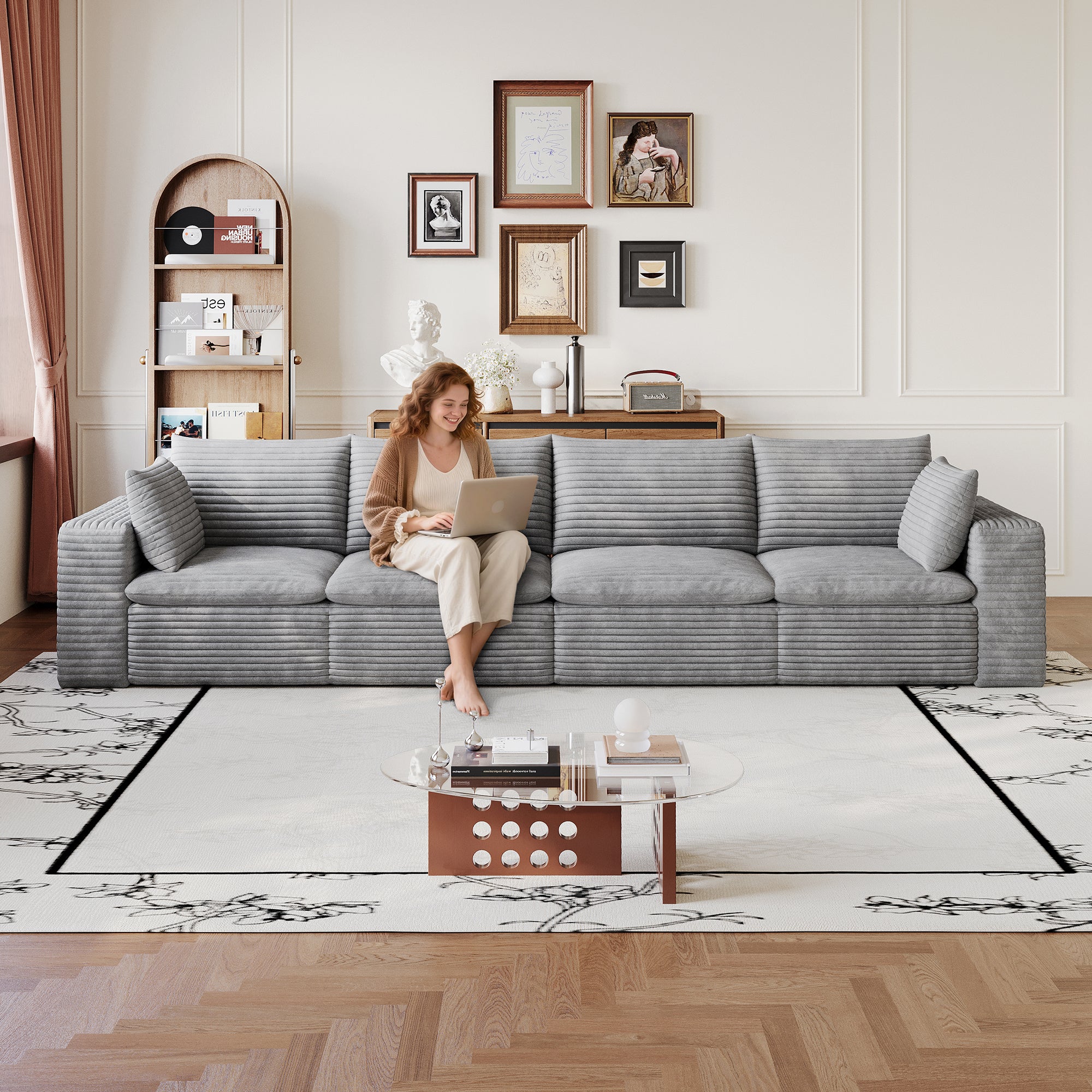 134" Cloud Sofa in Corduroy Fabric