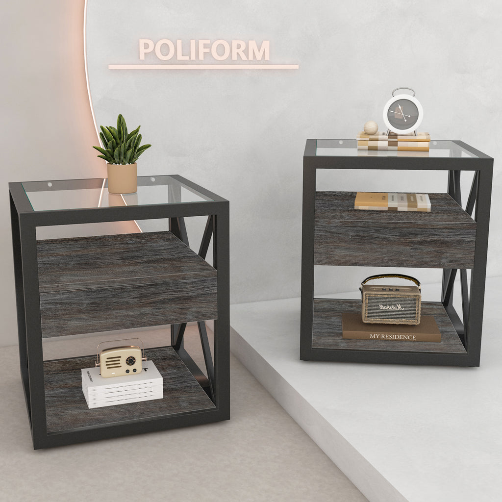 Set of 2 Modern End Table with Drawer