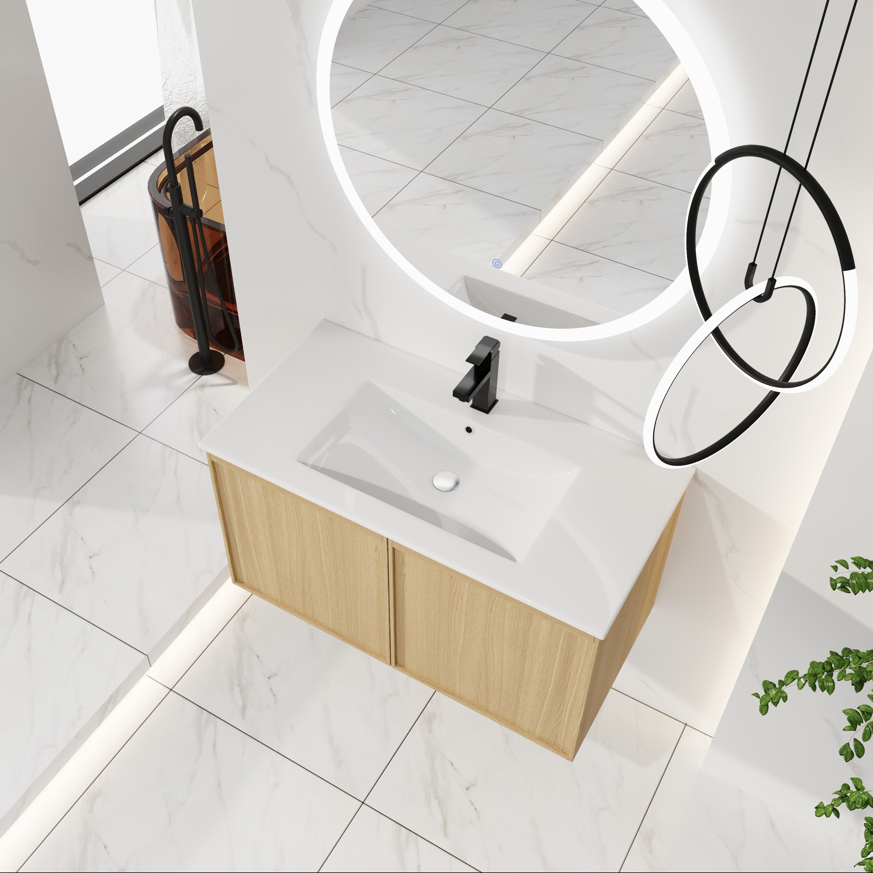 36" Floating Bathroom Vanity with Sink, Wall-Mounted Modern Light