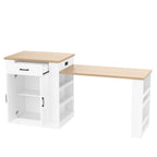 Extendable Island Console with Drawers, Double-Door Cabinet & Open Shelving