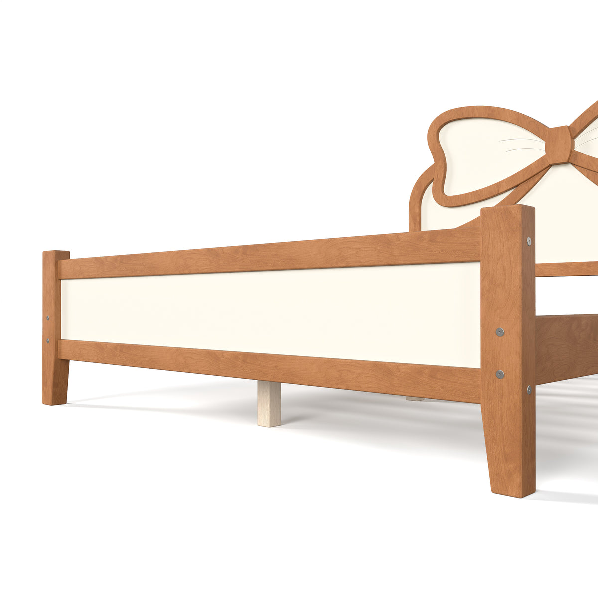 Full Size Wooden Platform Bed with Bow Headboard, Beige and Natural