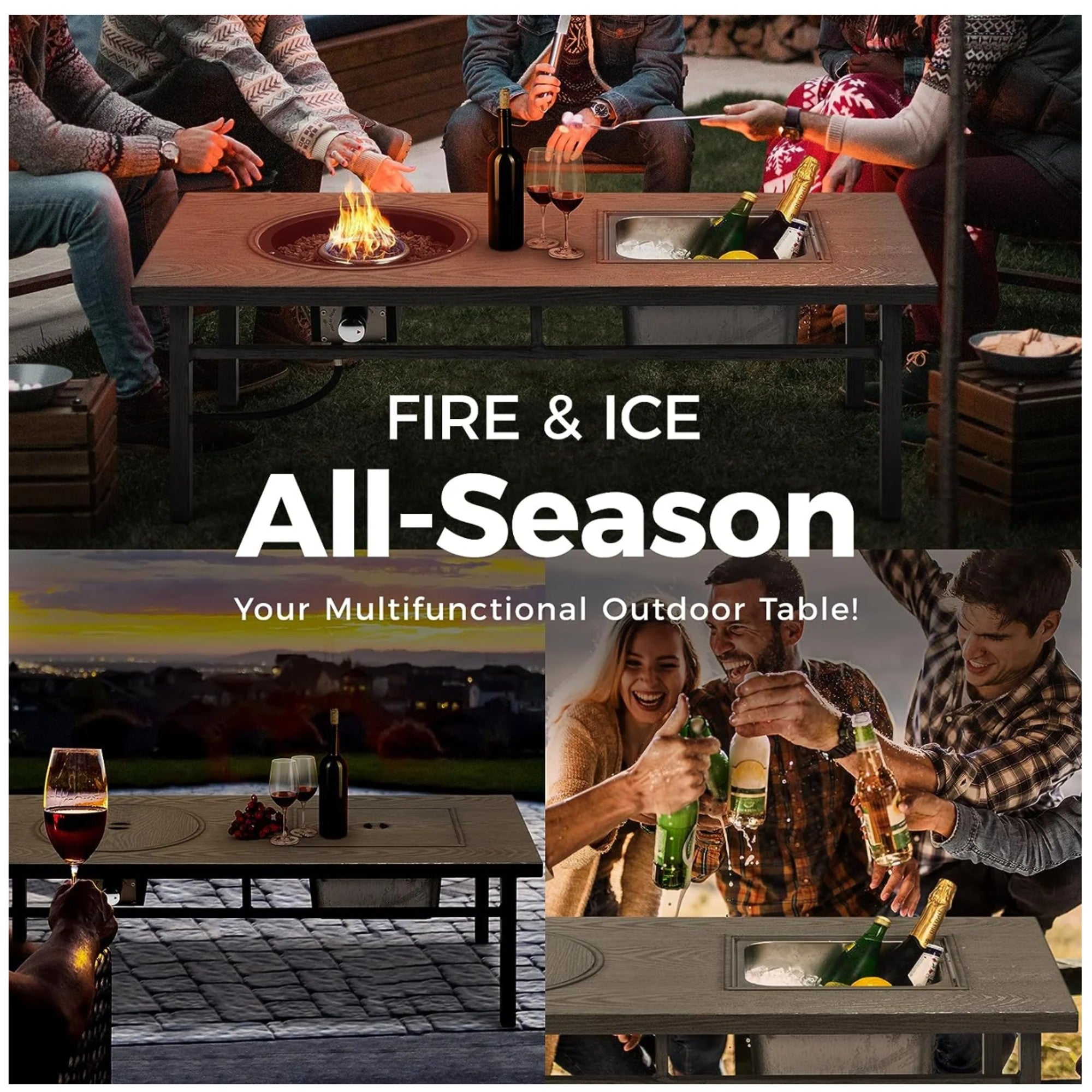 47" 3-in-1 Outdoor Aluminum Fire Pit Table