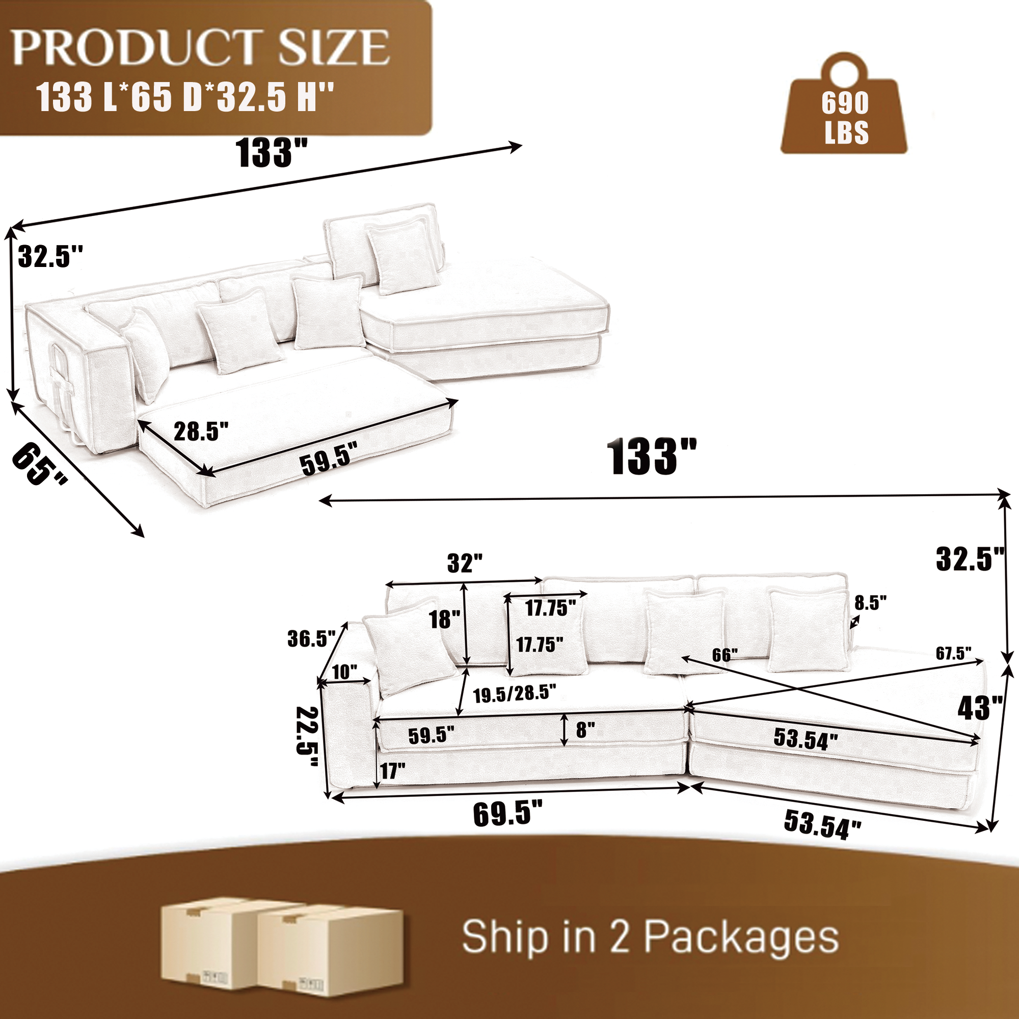 Folding Convertible 3-Seat Sleeper Sofa Bed in Gray