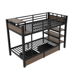 Twin Size Metal Bunk Bed with Storage Shelves and USB Power