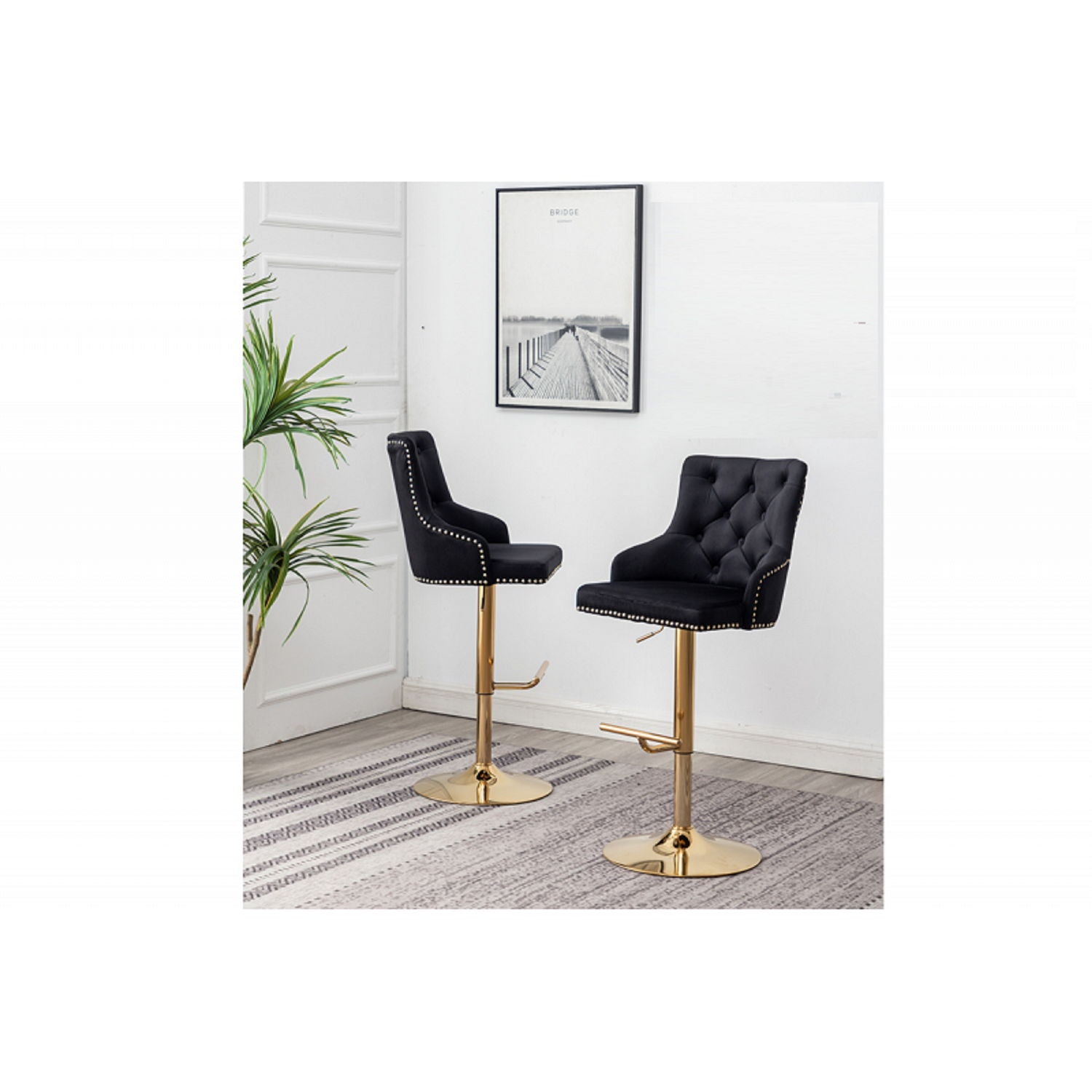 Adjustable Swivel Bar Stool With Nailhead Trim (Set of 2)