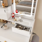 3-Color LED Vanity Mirror with Stool, Dressing Table for Bedroom
