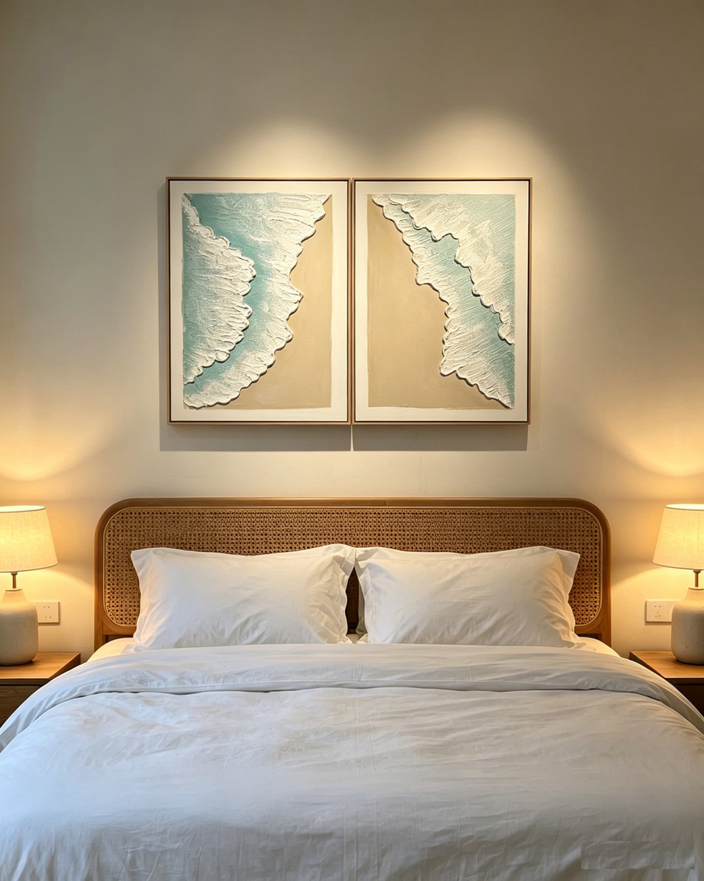 24x32 Set of 2 Framed Ocean Wave Wall Art, Aqua