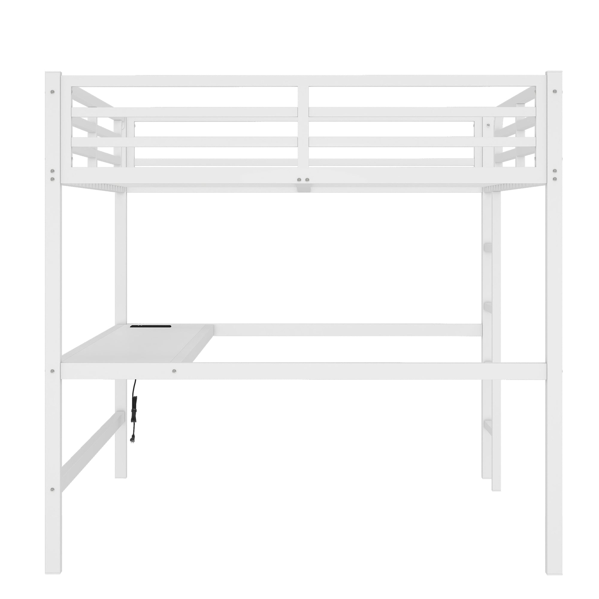 Metal Queen Size Loft Bed with Power Outlet and LED Lighting