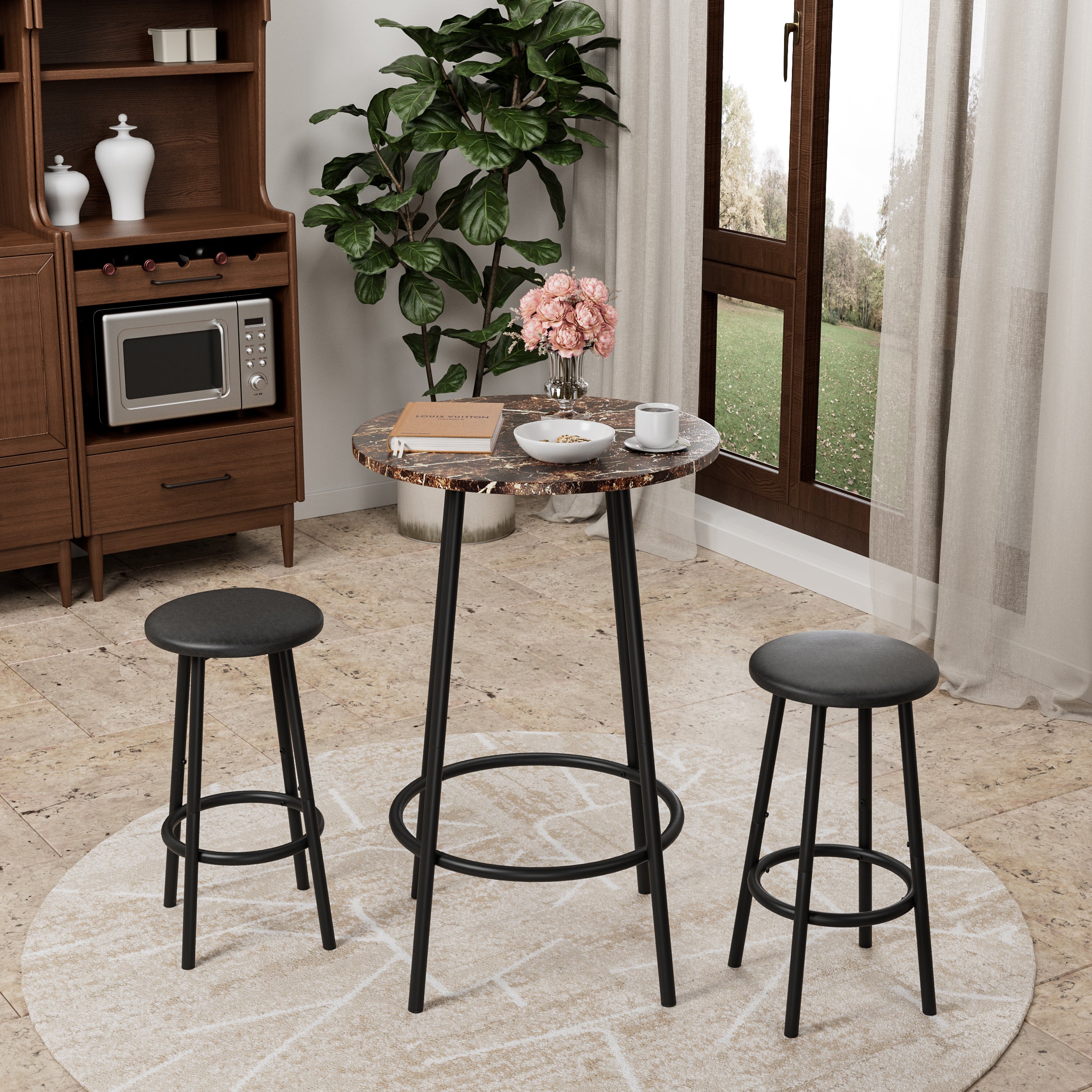 3-Piece Bar Table Set with 2 Bar Stools
