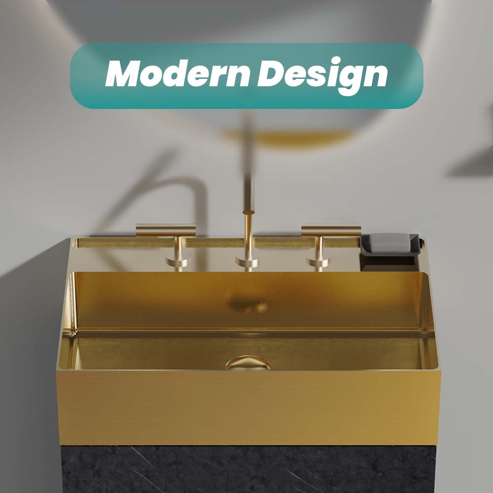 20"x14" Integrated Brushed Gold Stainless Steel Sink