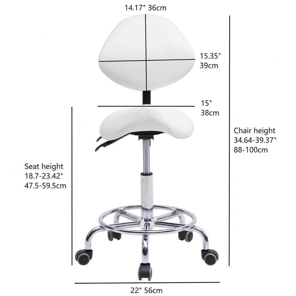 Saddle Stool Chair with Backrest - White