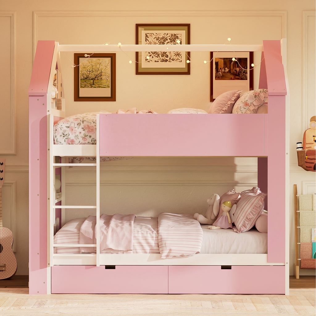 Full Size Bunk Bed with Storage Drawers & Shelves