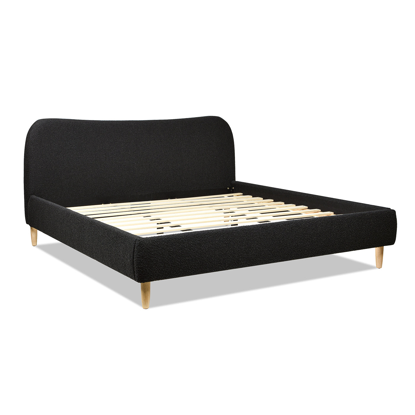 Roman Curved Headboard Upholstered Platform Bed, King, Ebony
