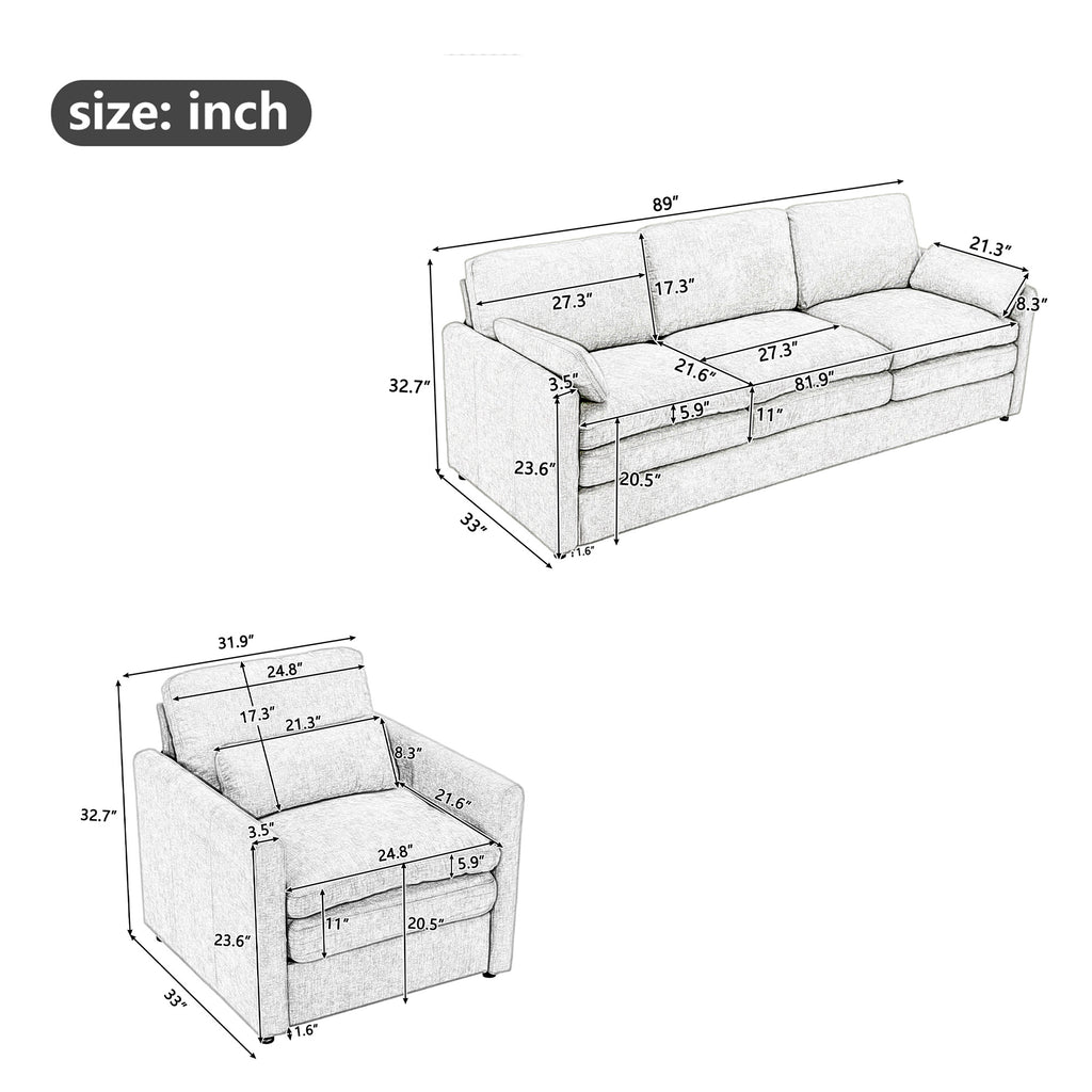 Cozy Upholstered Sofa Set - Oversized Comfortable Design