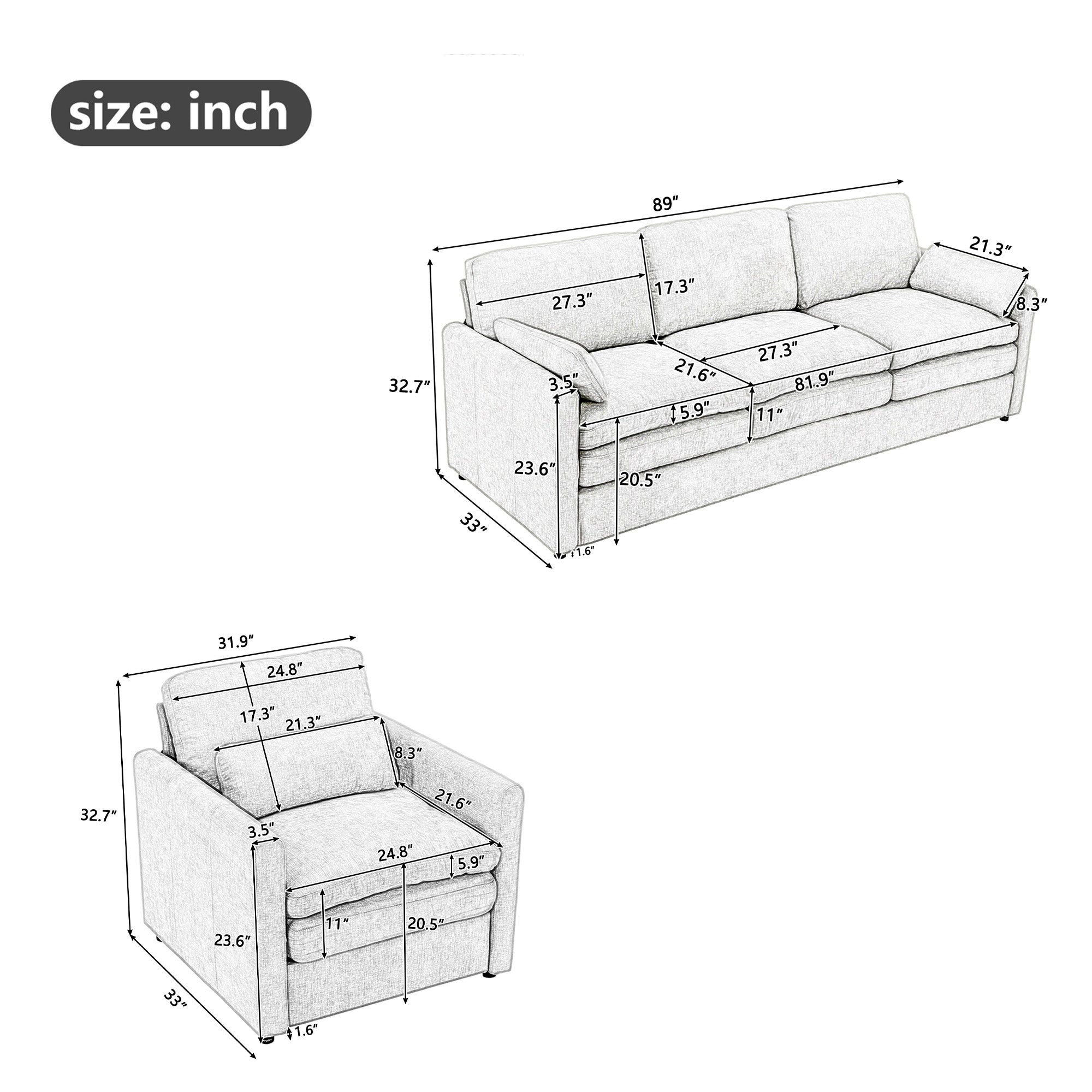 Cozy Upholstered Sofa Set - Oversized Comfortable Design