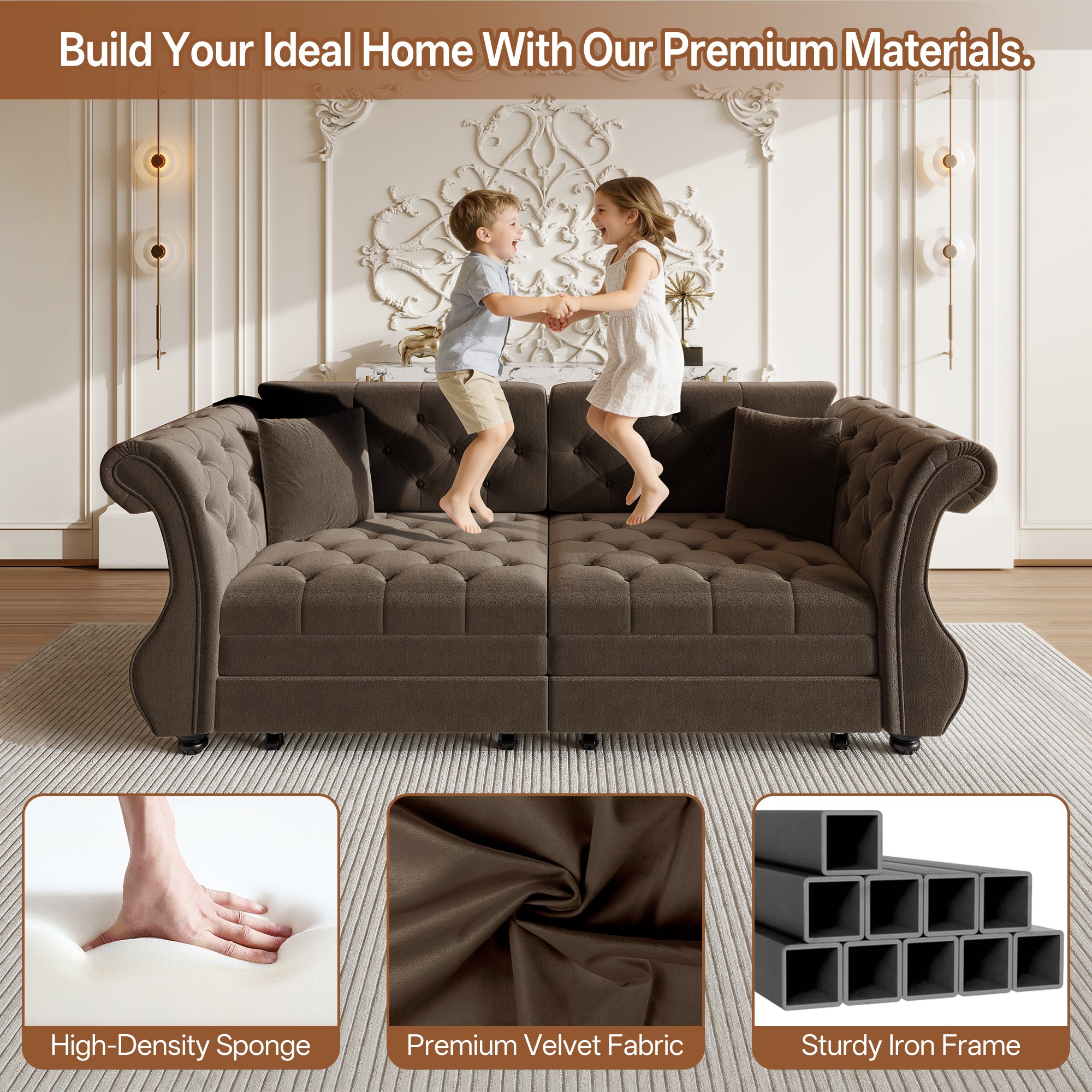 83.8" Oversized Chesterfield Pull Out Sofa Bed