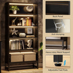 70.87" Black 5-Tier LED Library Bookshelf
