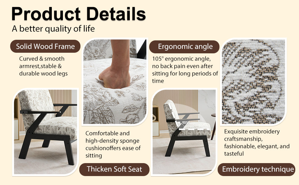 Mid-Century Modern Lounge Armchair - Seat Cushion - Beige & Grey