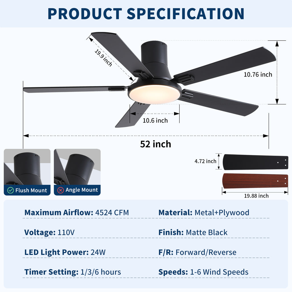 52 Inch Modern Minimalism Ceiling Fan
