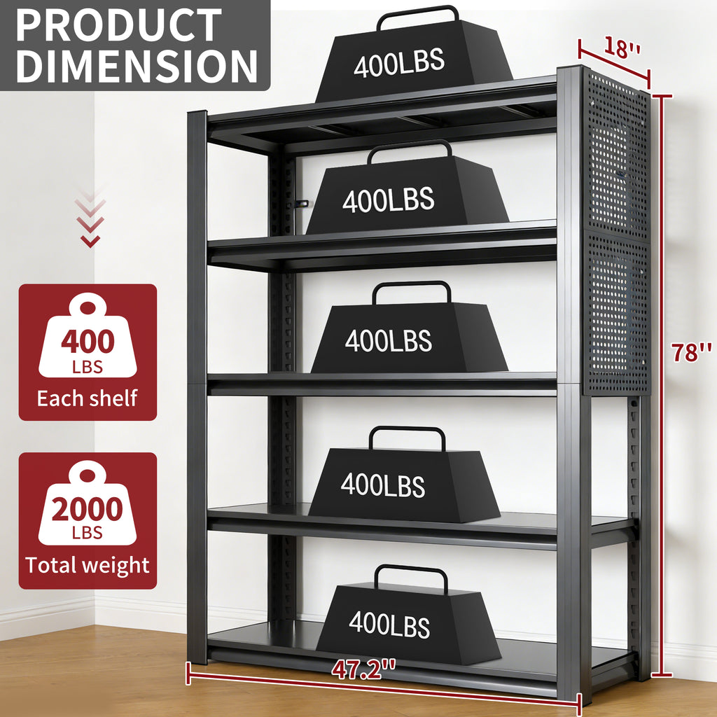 Adjustable Heavy-Duty Metal Shelving Unit – 78"H, 5-Tier