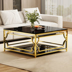 Square Glass Coffee Table in 33.5" with Luxurious Geometric Metal Frame
