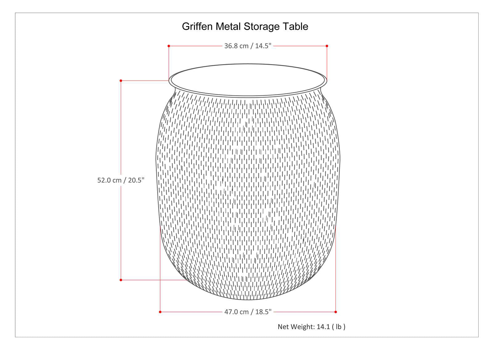 Griffen 19 Inch Wide Metal Storage Accent Table