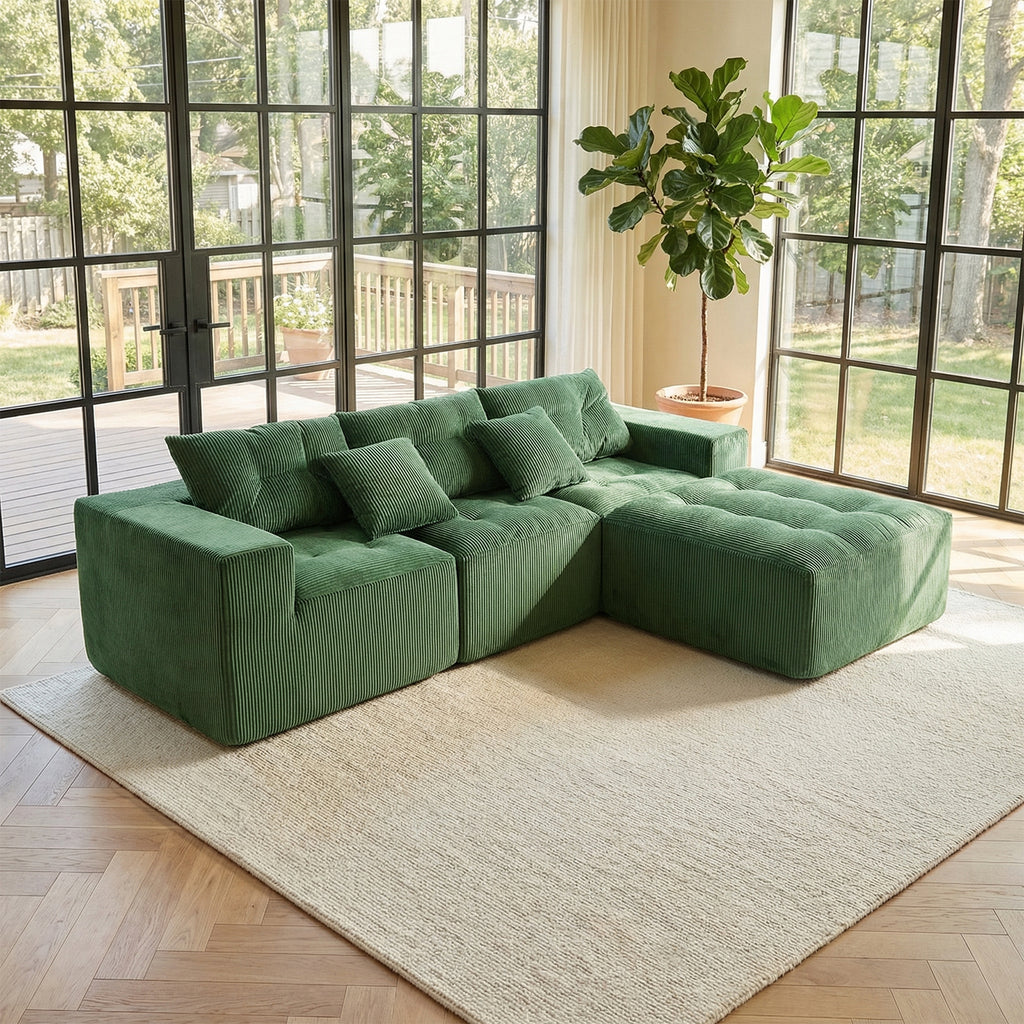 101" L-Shaped Modular Compression Sofa, Green