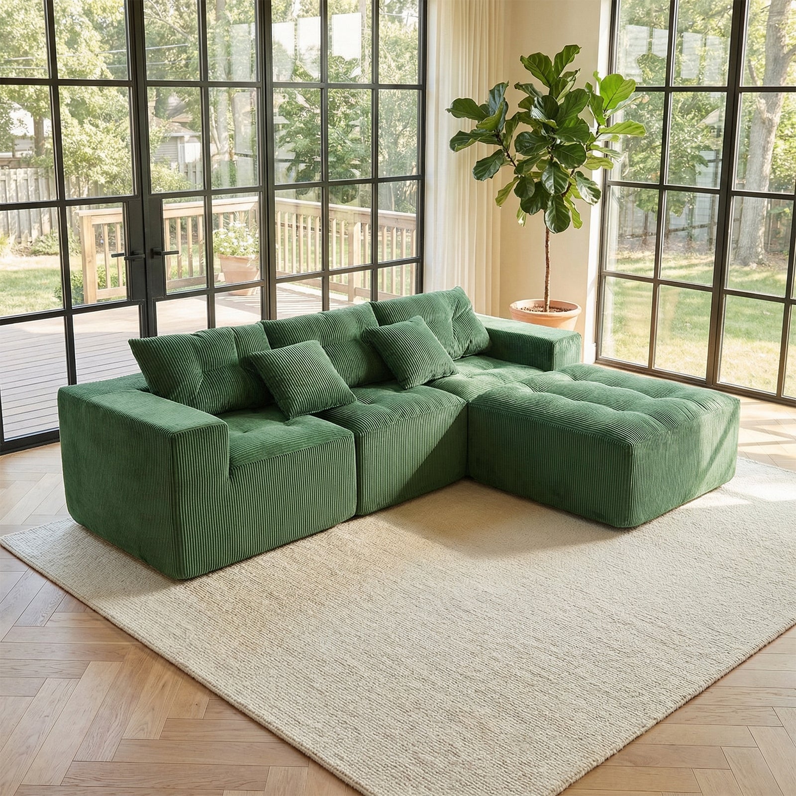 101" L-Shaped Modular Compression Sofa, Green