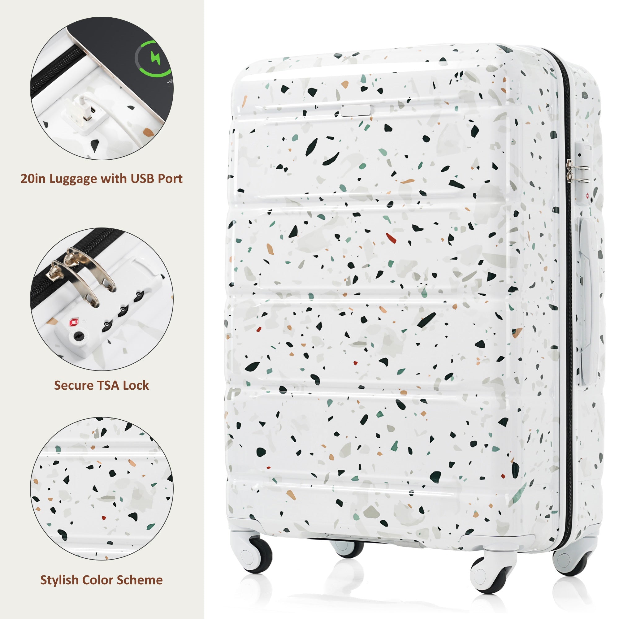 Luggage Set of 3, 20-inch with USB Port