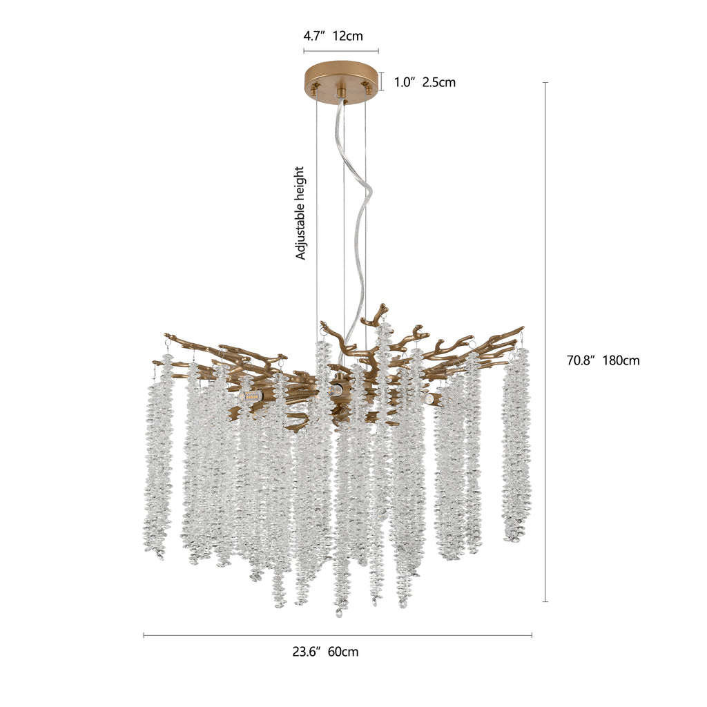 24-Inch Modern Golden Pendant Light with Cascading Crystal Strands