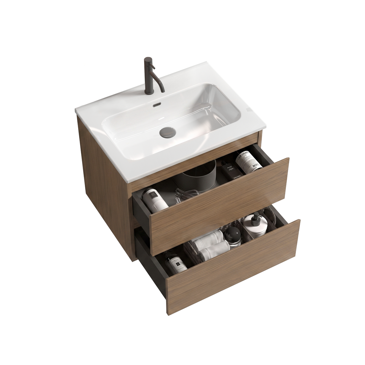 TIA 24-Inch Wall Mount Bathroom Vanity, Walnut Brown