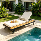 Black Iron + Teak Finish Chaise Lounge Set