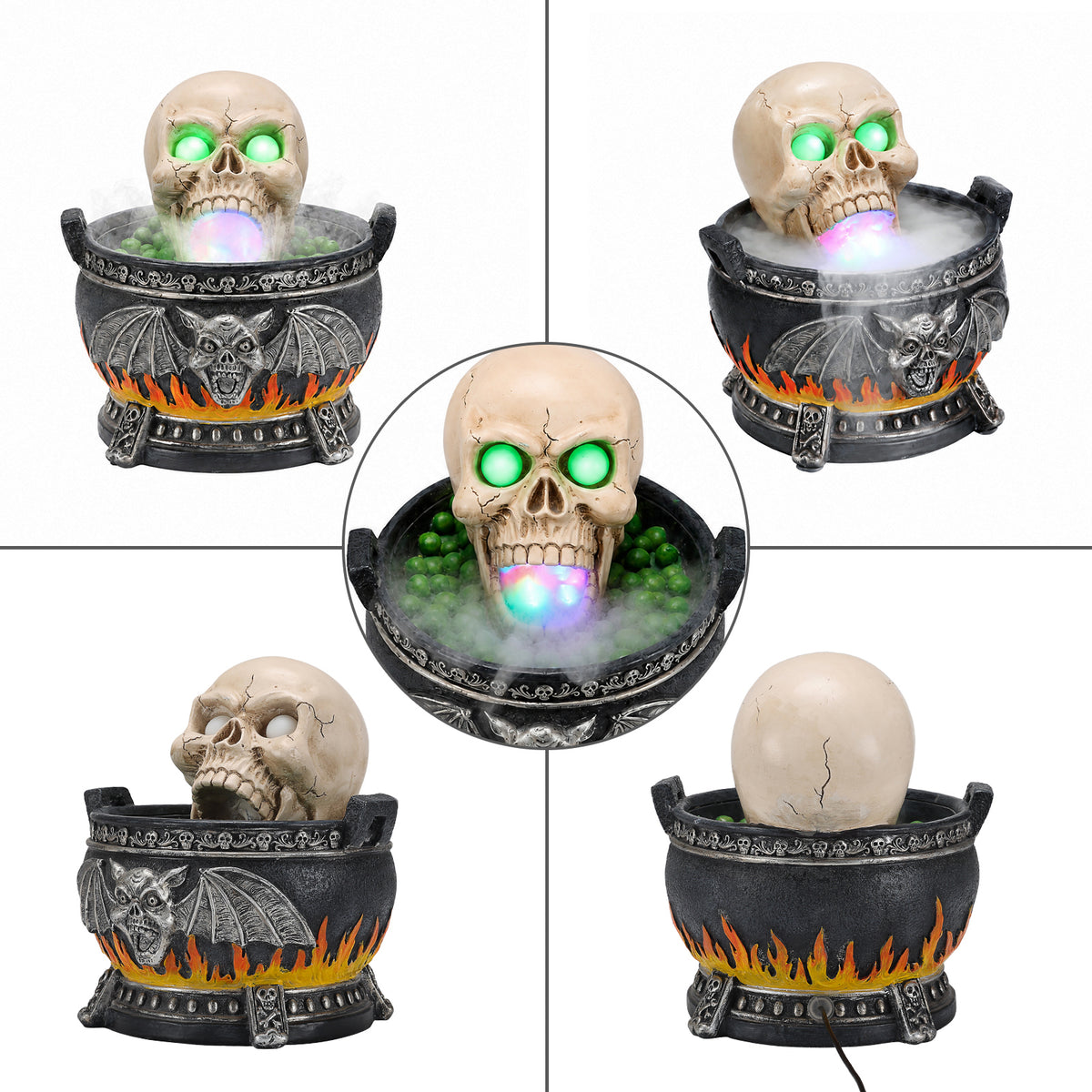 Halloween Skull Cauldron Statue with LED Light