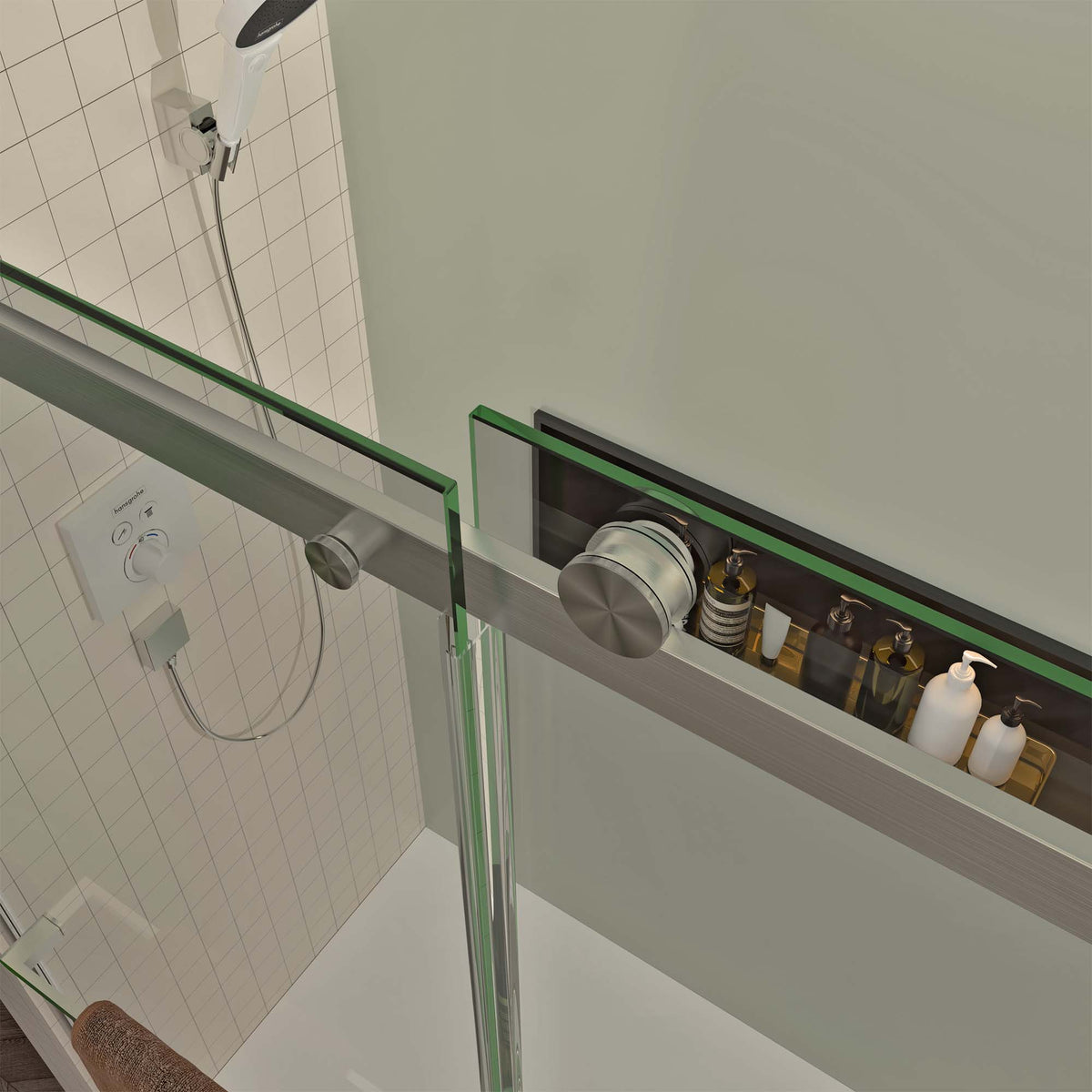 Frameless Sliding Shower Door, 56-60 Inch Width, 76 Inch Height, Brushed Nickel
