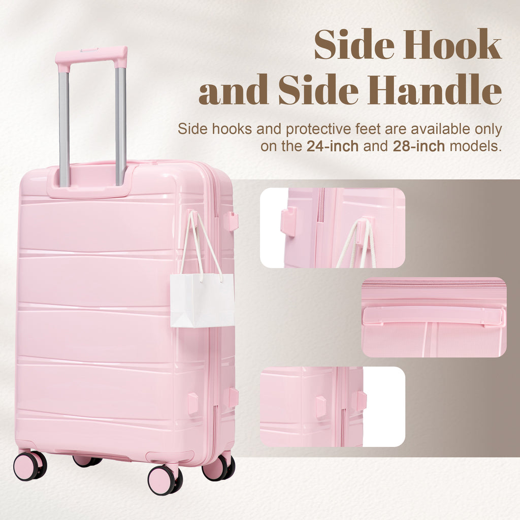 3-Piece Hard Case Luggage Set, 20/24/28 Inch, Polypropylene with Spinner Wheels, Pink