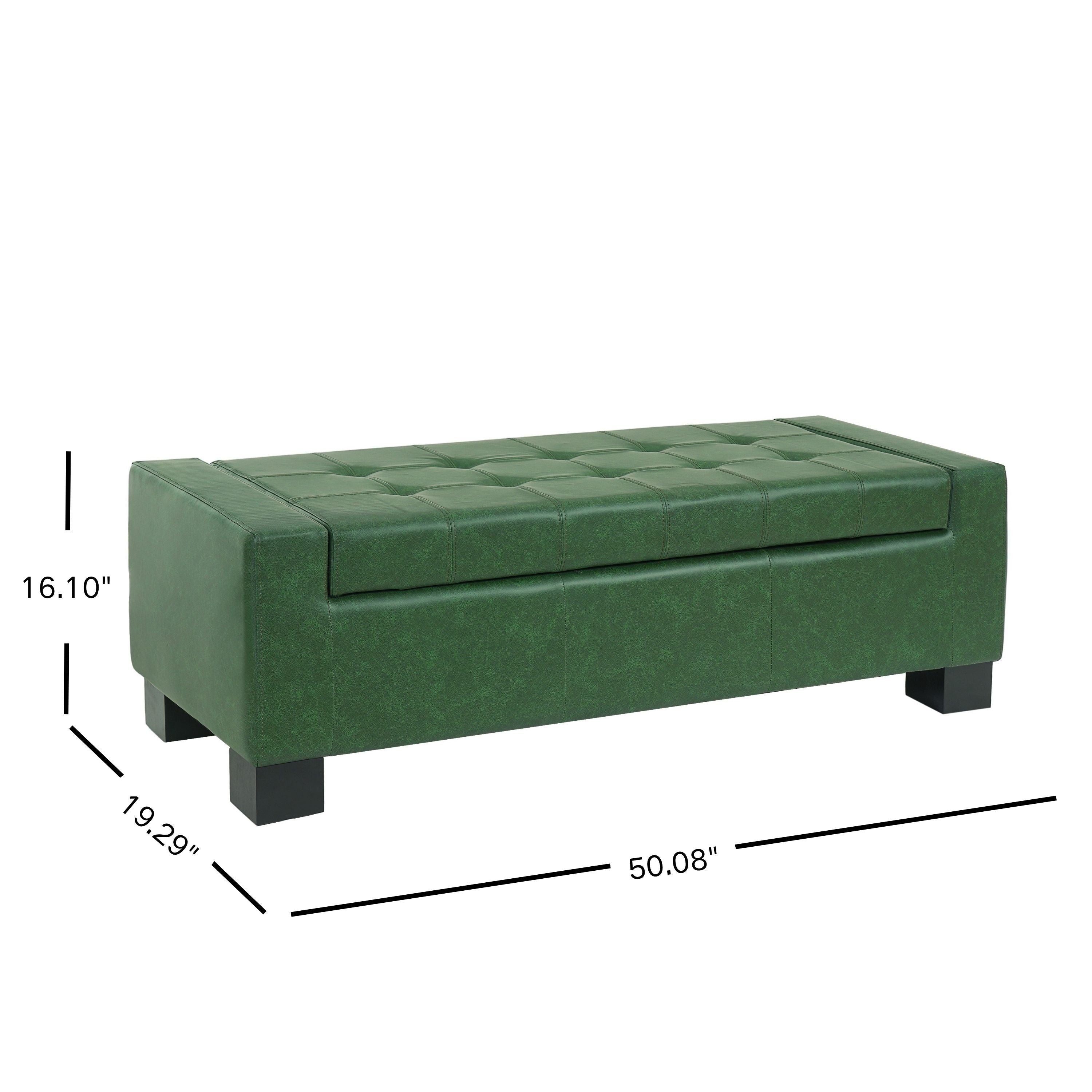 Green Storage Ottoman Bench with Solid Wood Legs
