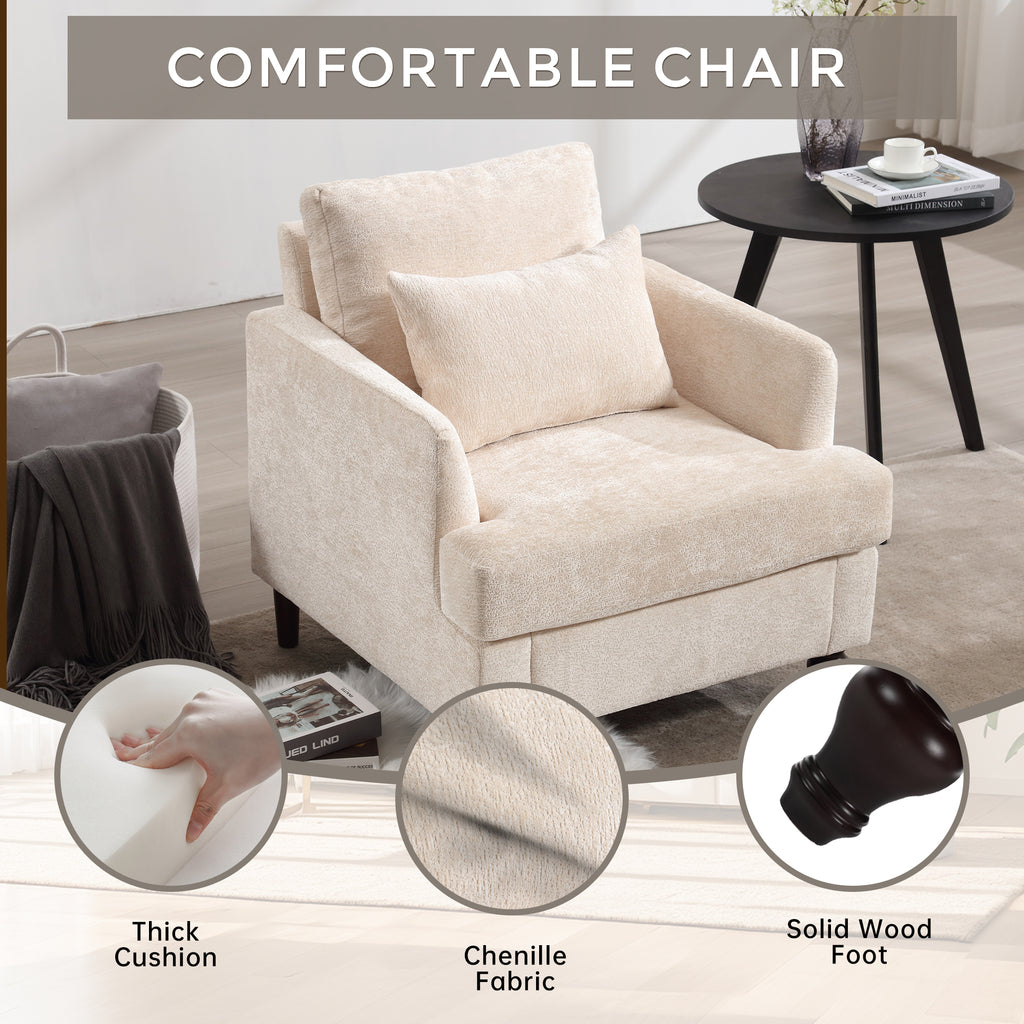 Wood Frame Armchair - Modern Accent Chair in Beige Chenille