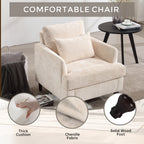 Wood Frame Armchair - Modern Accent Chair in Beige Chenille