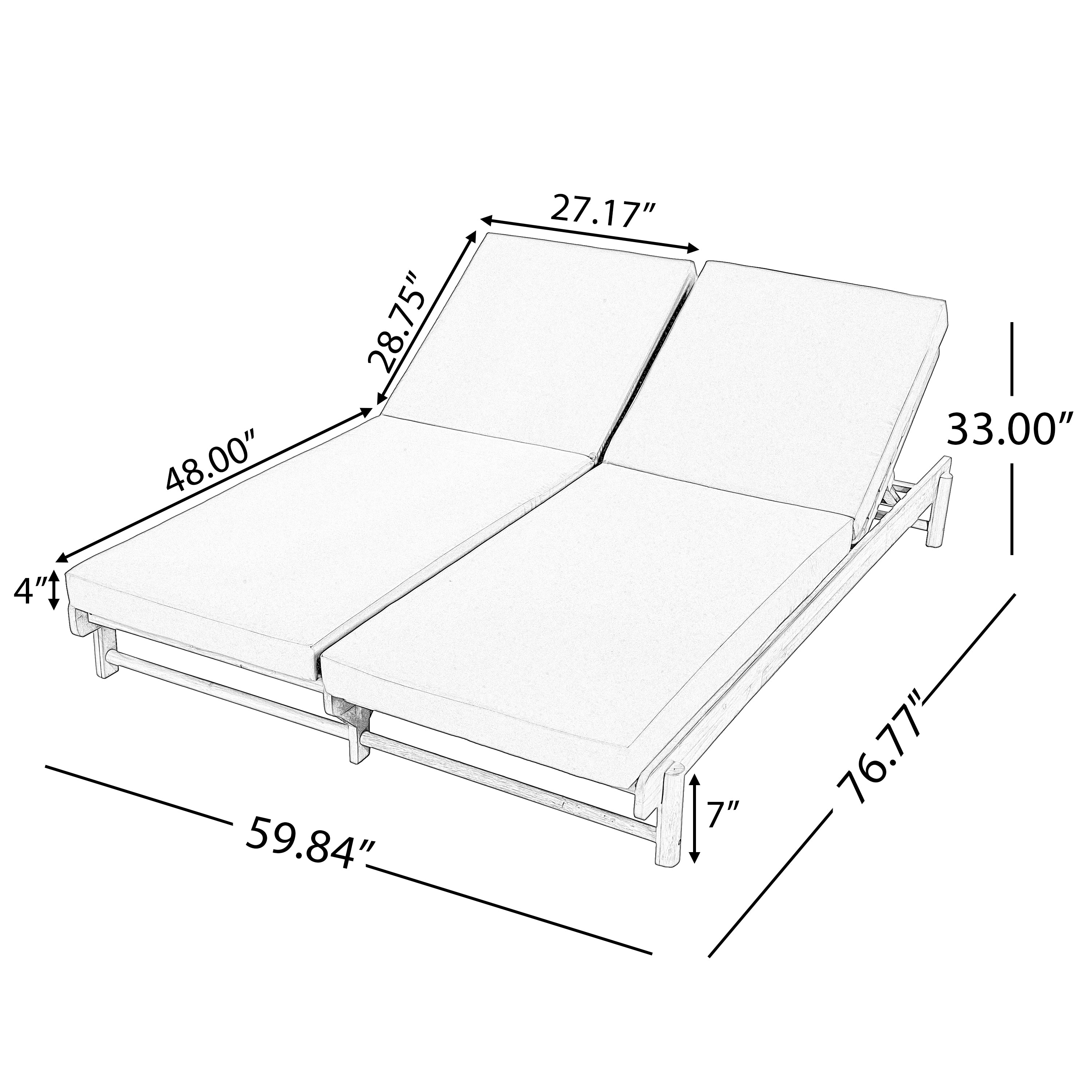 Light Teak Acacia Wood Double Chaise Lounger Set