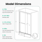 44"-48"W x 72"H Semi-Frameless Double Sliding Shower Door
