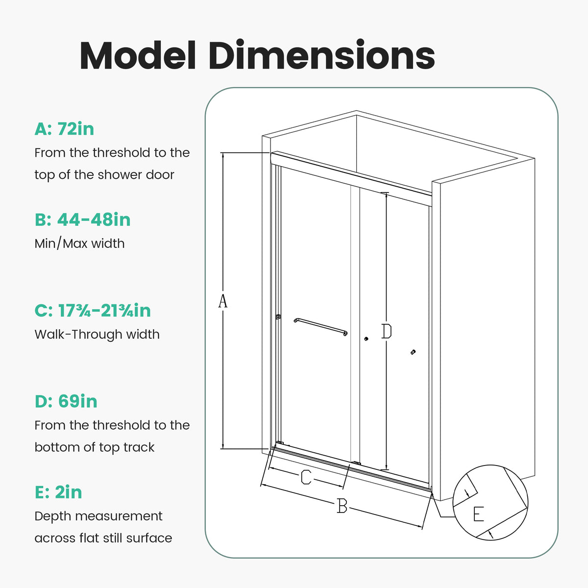 44"-48"W x 72"H Semi-Frameless Double Sliding Shower Door