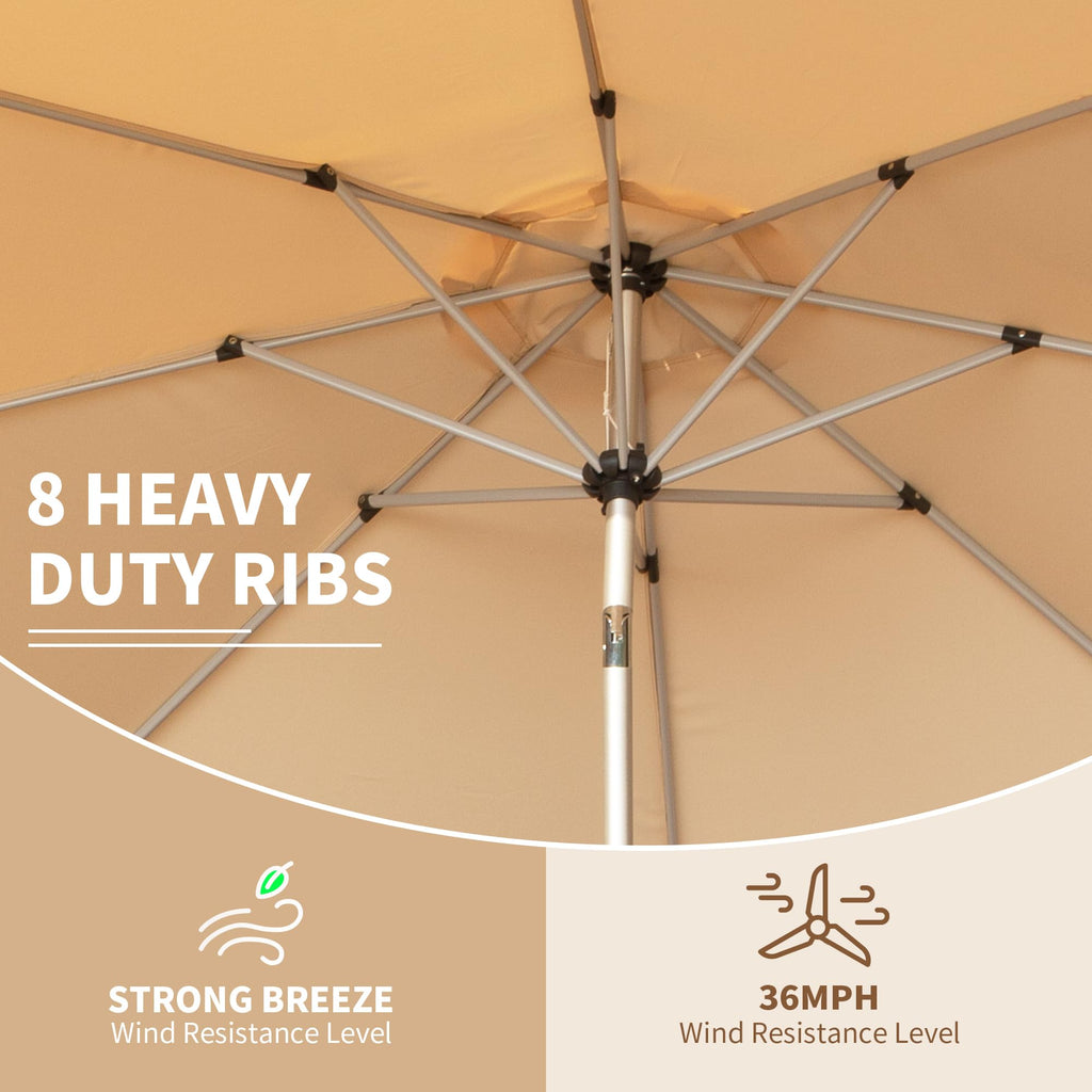 10FT Patio Umbrella, Outdoor Table Umbrella with Push Button Tilt and Crank, UV Protection Waterproof Market Sun Umbrella with 8 Sturdy Ribs for Garden, Deck, Backyard (Beige) –Base Not Included