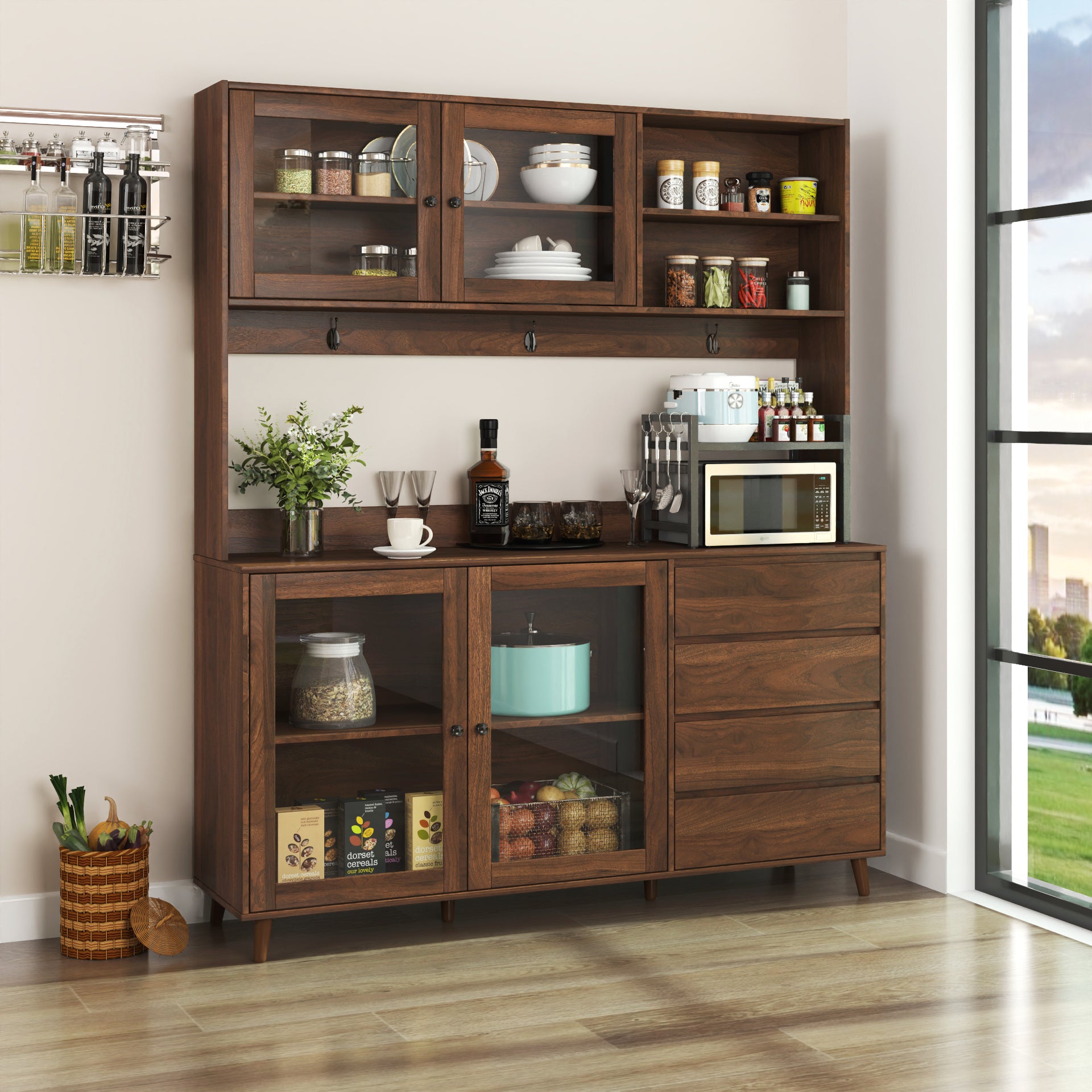 63" W Large Kitchen Hutch Cabinet