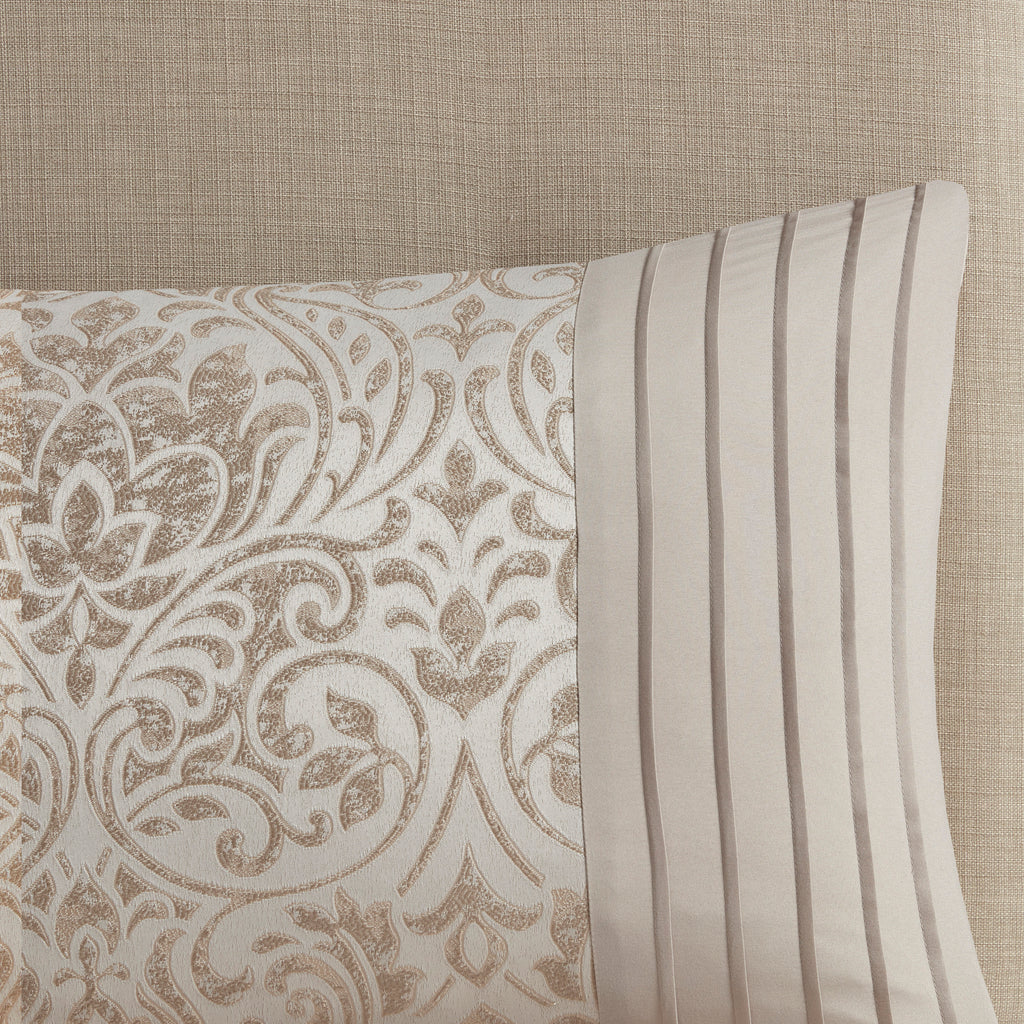 12 Piece Jacquard Comforter Set with Bed Sheets Khaki Cal King
